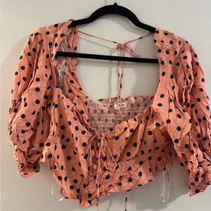 For Love And Lemons Peach Pink Polka Dot Cropped Blouse